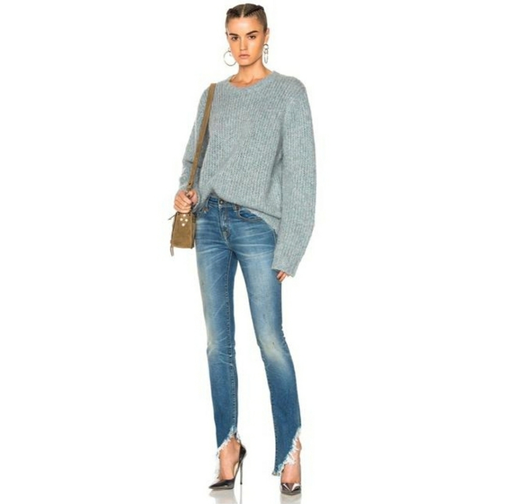 R13 Kate Assymmetrical frayed Hem Branson Jean